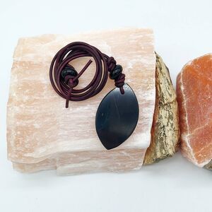 Shungite Necklace Leather Cord Natural Stone Pendant Unisex